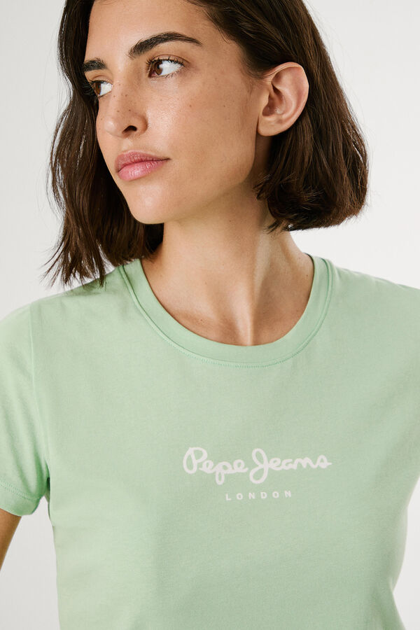 Pepe Jeans  Camiseta básica de manga curta com logo frontal verde