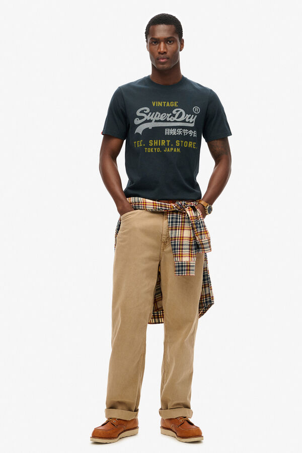 Superdry T-shirt manga curta b&aacute;sica com log&oacute;tipo grande azul