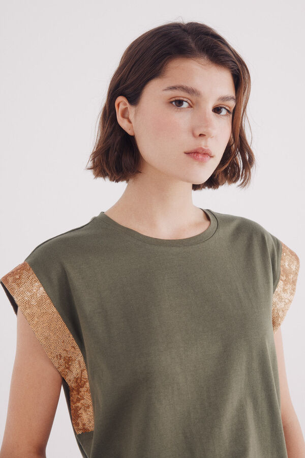 Springfield Camiseta manga ca&iacute;da lentejuelas kaki