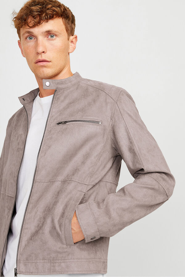 Jack & Jones Jaqueta de motociclista de camur&ccedil;a cinzento