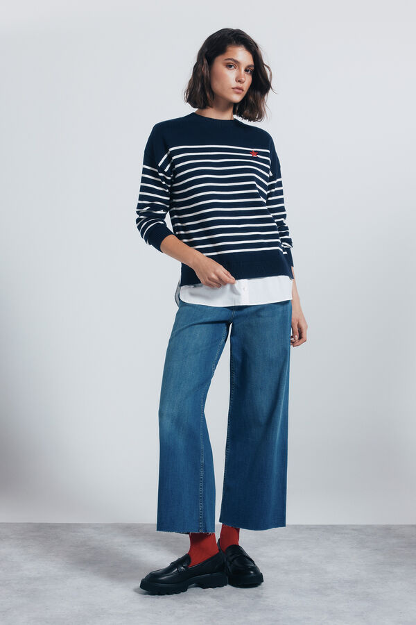 Springfield Jersey riscas combinado com bordado azul