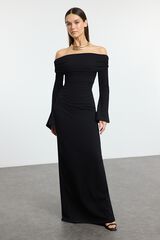 Trendyol Vestido comprido ombros descobertos preto