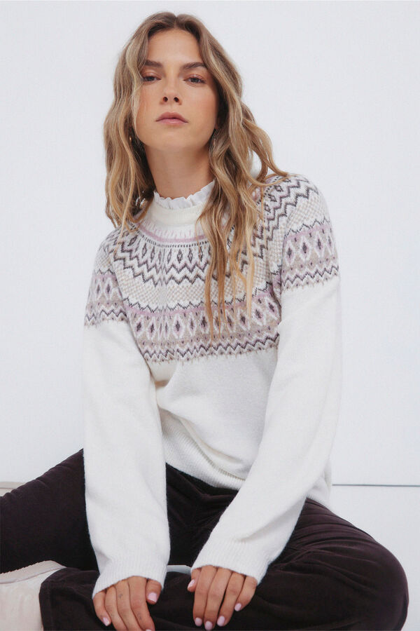 Springfield Camisola com borda jacquard e gola combinada vison