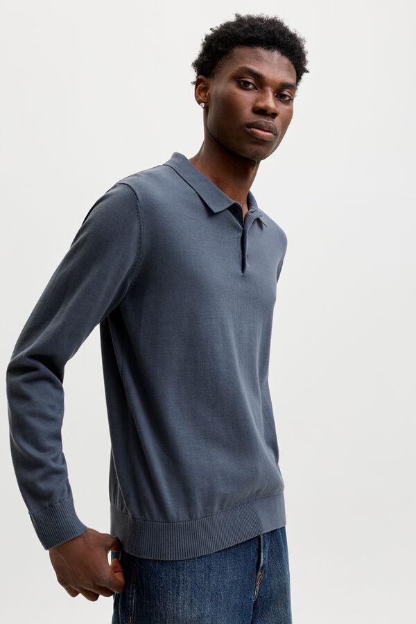 Jack & Jones Polo de malha 100% algod&atilde;o cinzento