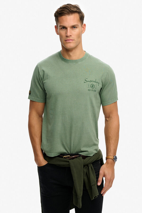 Superdry T-shirt de manga curta com estampado japon&ecirc;s nas costas bege