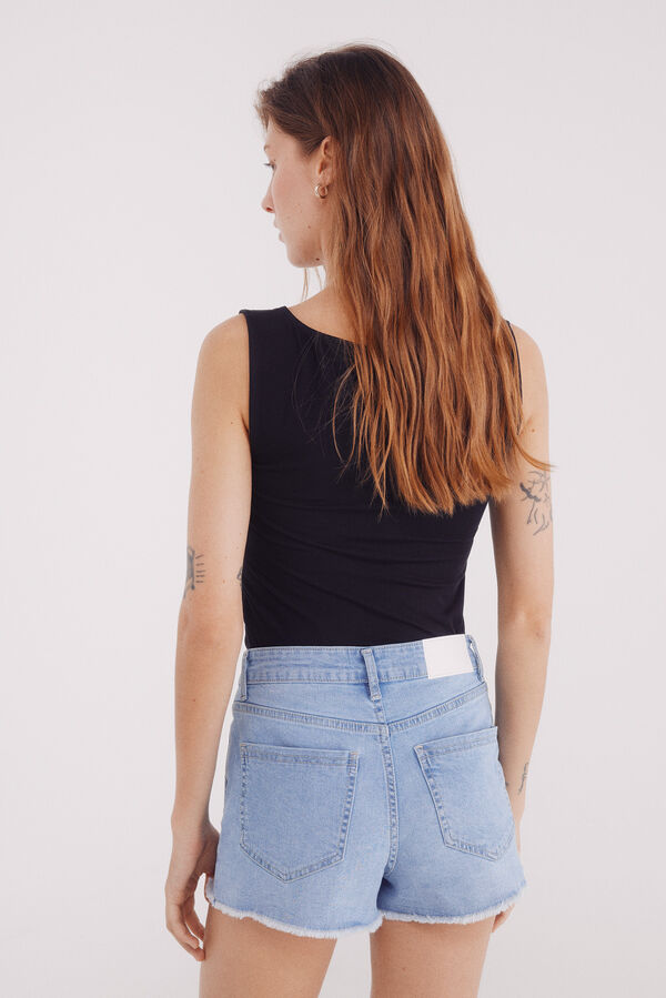 Springfield Shorts jeans com baixo desfiada azul