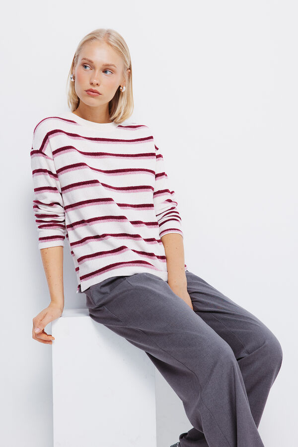 Springfield T-shirt riscas de chenille bege