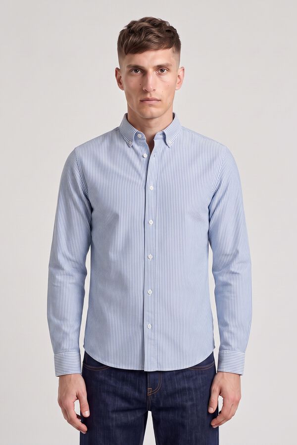 Jack & Jones Camisa Oxford 100% algod&atilde;o azul