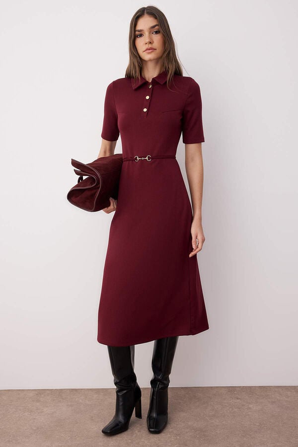 Trendyol Vestido midi bot&otilde;es manga curta estampado