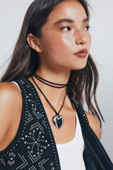 Springfield Collar cordón corazón plata gris