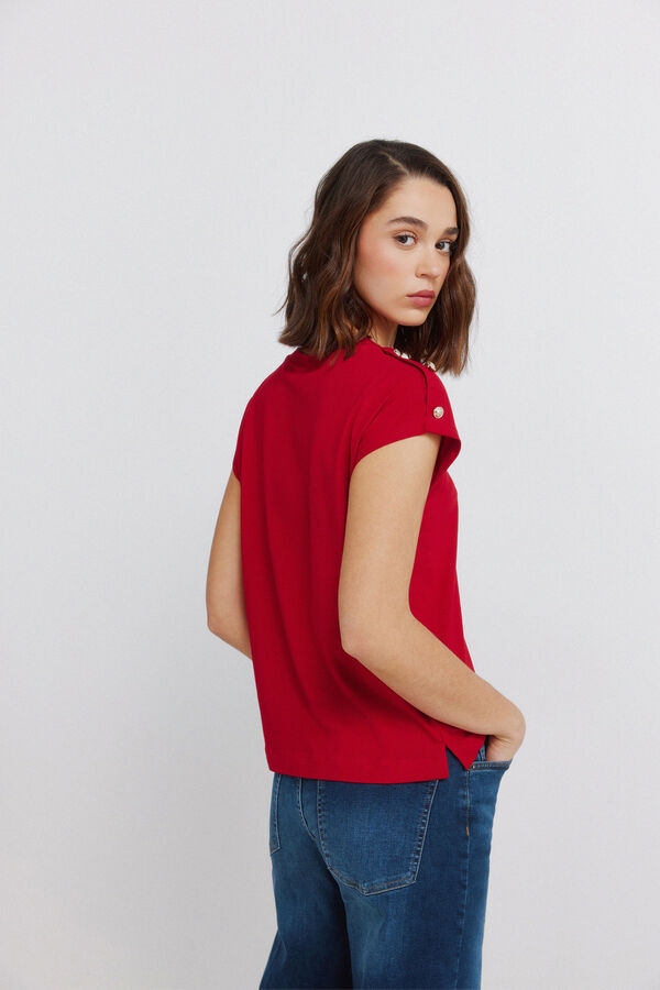 Springfield T-shirt de manga curta com bot&otilde;es vermelho