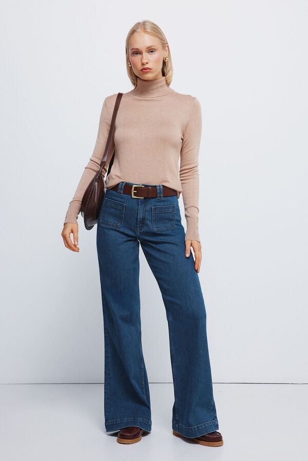 Springfield Camisola de gola alta com botões e punhos cru