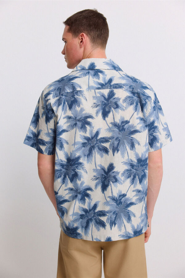 Springfield Camisa de manga curta bowling estampada bege