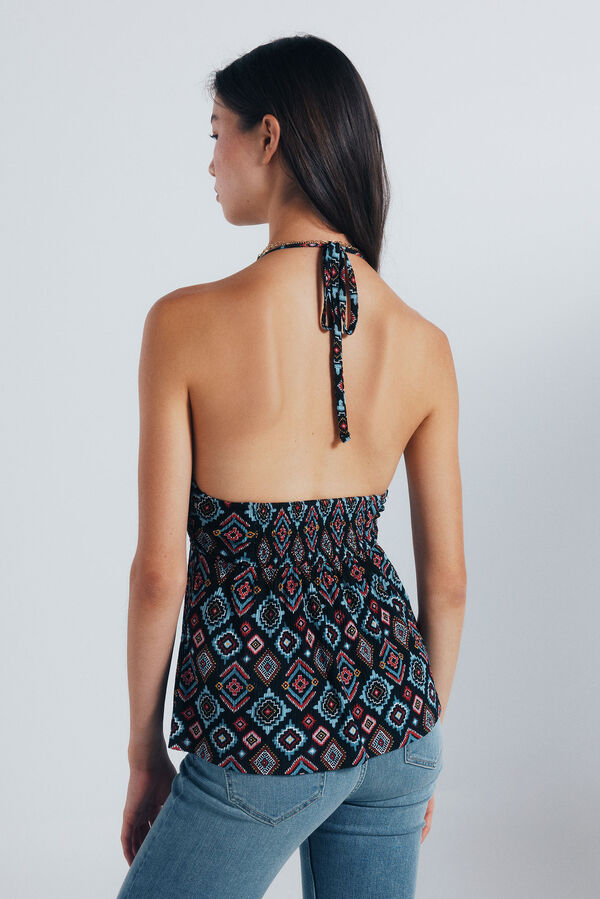 Springfield Top escote halter estampado geométrico negro
