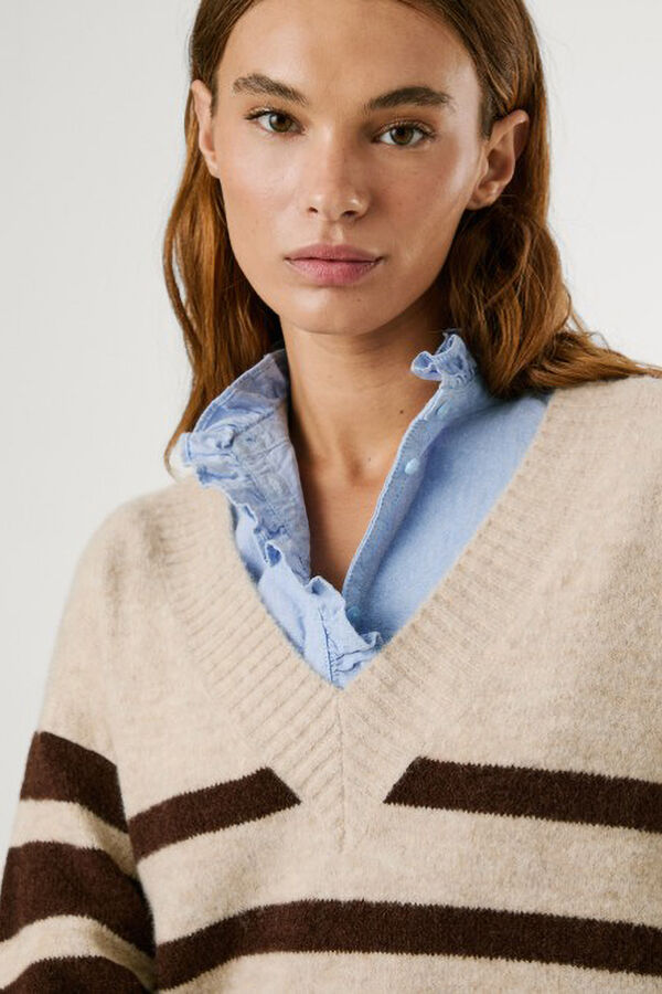 Pepe Jeans Camisola de malha listrada Cecil bege