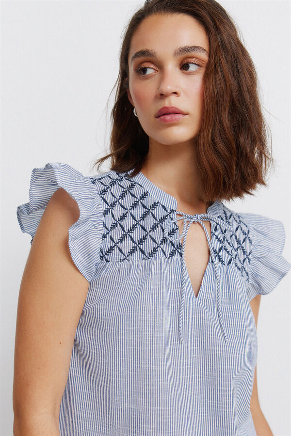 Springfield Blusa com folhos em plumeti azul
