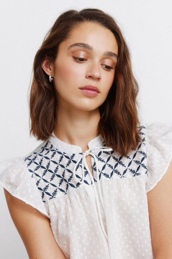 Springfield Blusa com folhos em plumeti branco
