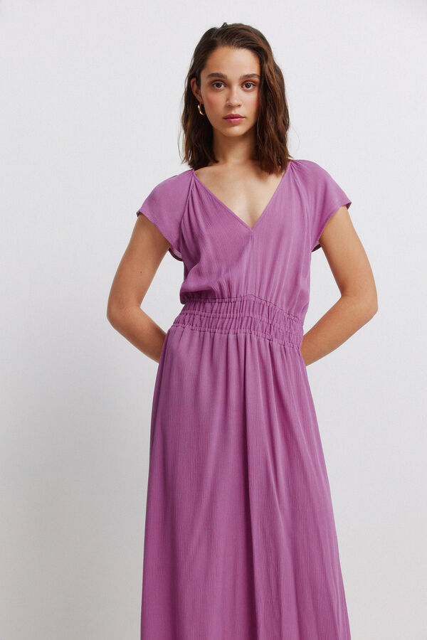 Springfield Vestido midi liso com el&aacute;stico na cintura rosa