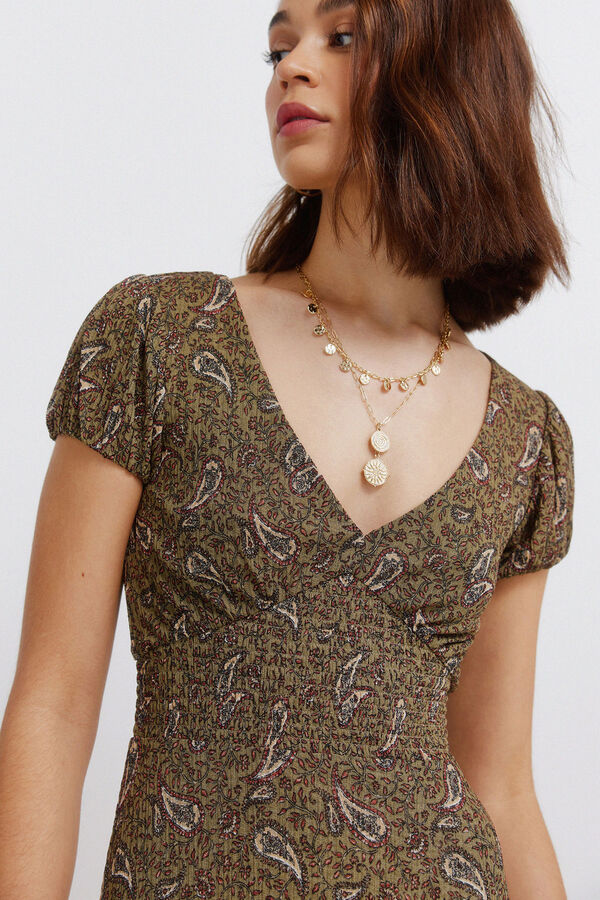 Springfield Vestido midi estampado sanefa bege