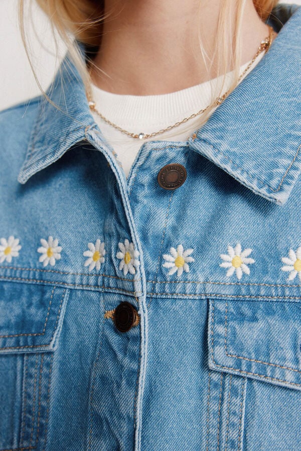 Springfield Kids Blus&atilde;o trucker de menina em denim com margaridas azul