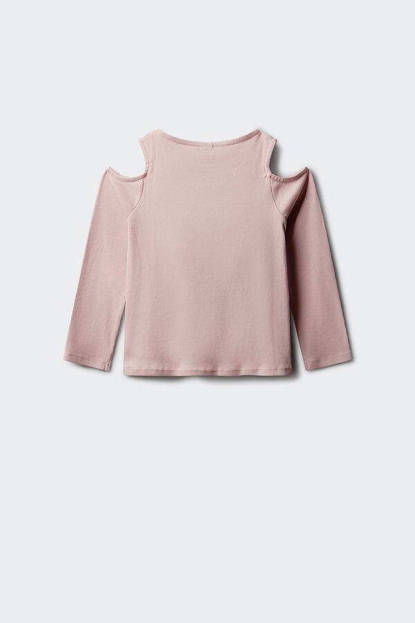 Springfield Kids T-shirt manga comprida ombro descoberto canelada de menina rosa