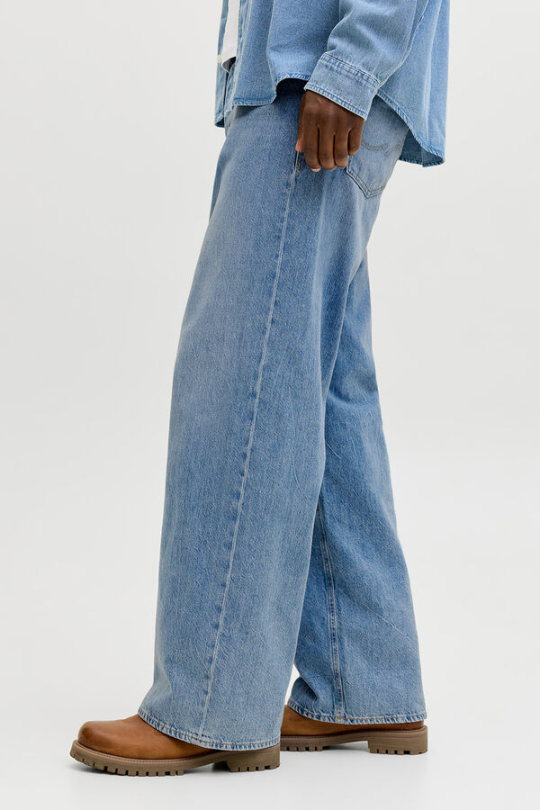 Jack & Jones Jeans perna larga cintura m&eacute;dia em algod&atilde;o azul