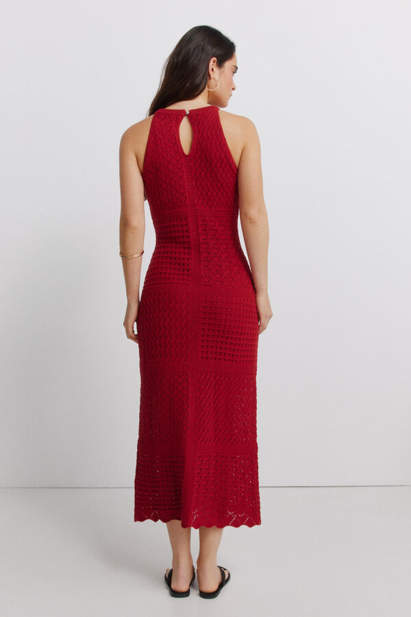 Springfield Vestido halter pointelle vermelho