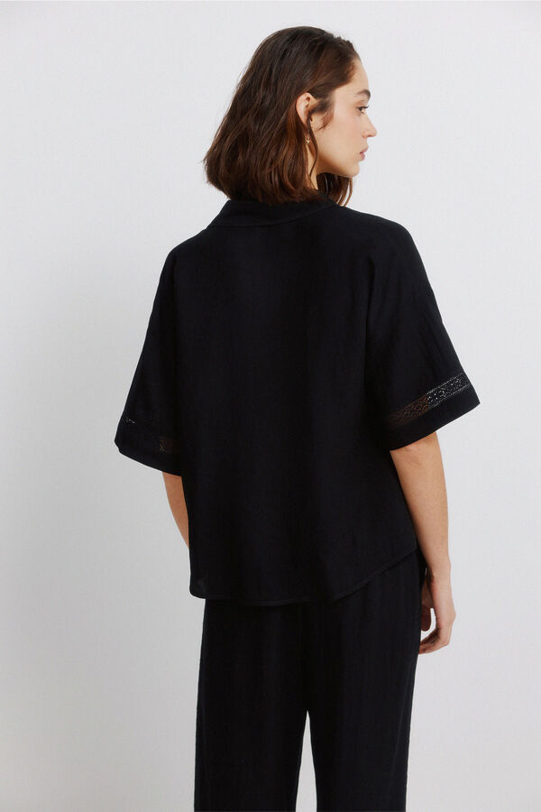 Springfield Camisa de manga curta em renda preto