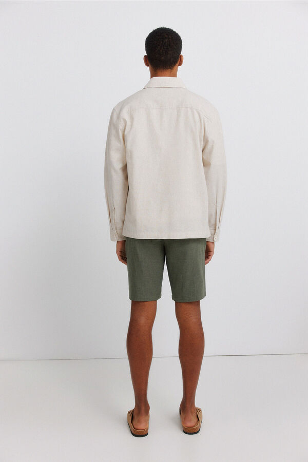 Springfield Bermudas de linho dobby comfort fit Caqui escuro