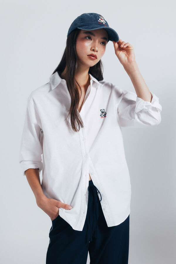 Springfield Camisa oversized bordado osito blanco
