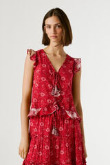 Pepe Jeans Top sem mangas com folhos vermelho