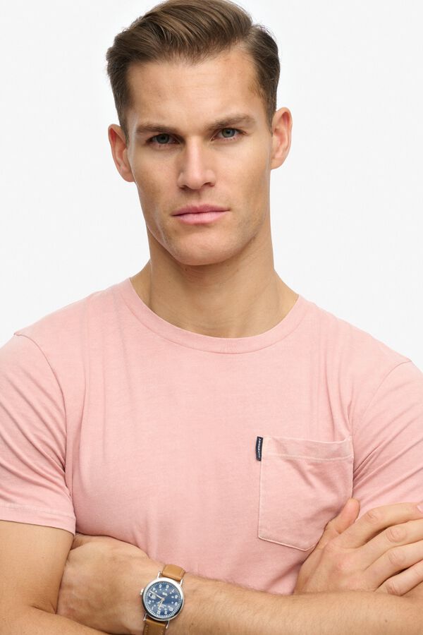 Superdry T-shirt manga curta b&aacute;sica com bolso rosa