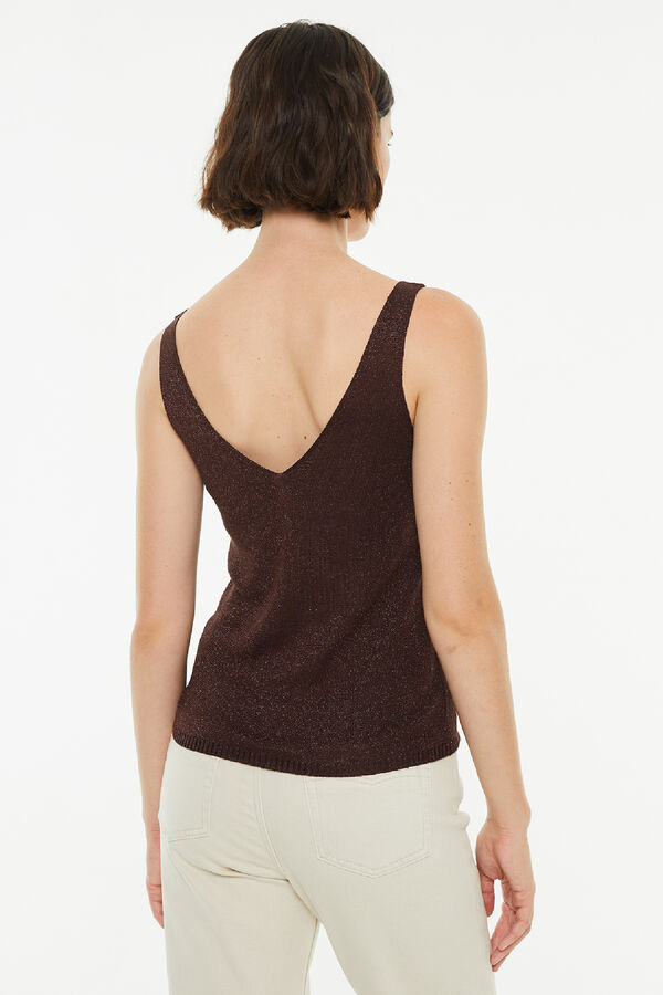 Springfield V neck glitter straps fitted top brown