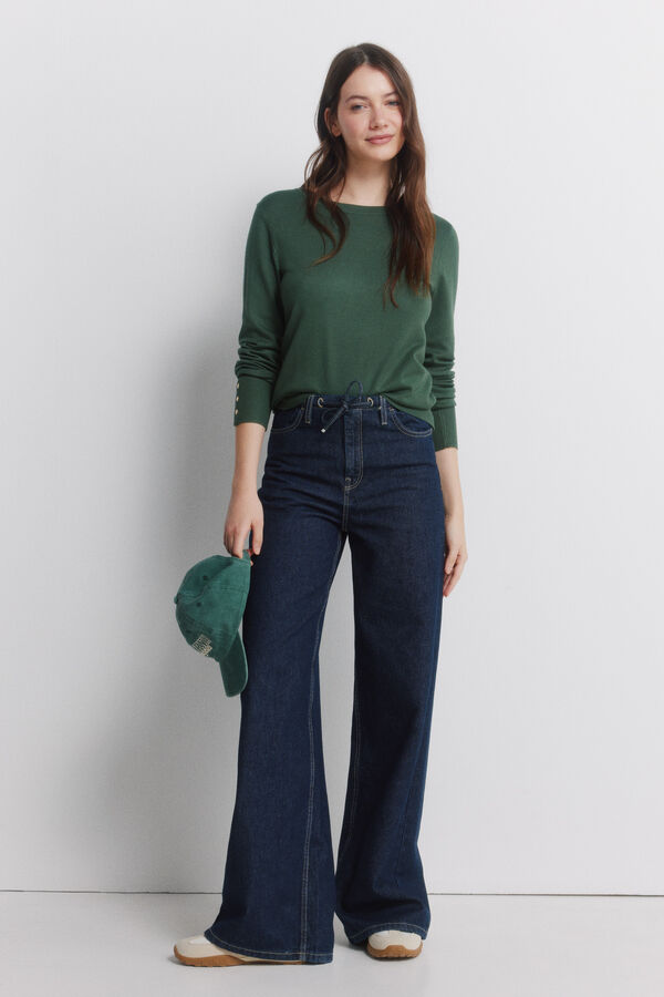 Springfield Camisola fina bot&otilde;es punhos verde