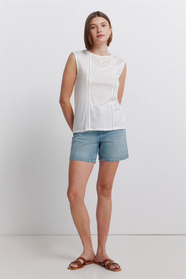 Springfield T-shirt sem mangas em crochet branco