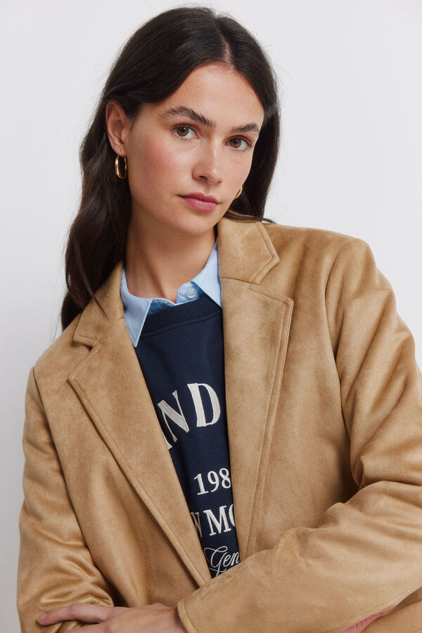 Springfield Blazer em camur&ccedil;a sint&eacute;tica camel