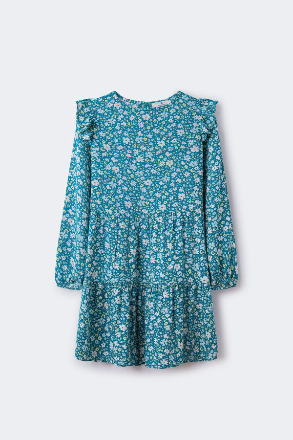 Springfield Girls' green floral dress turquoise