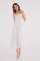 Springfield Vestido midi bordado suíço com baixo branco