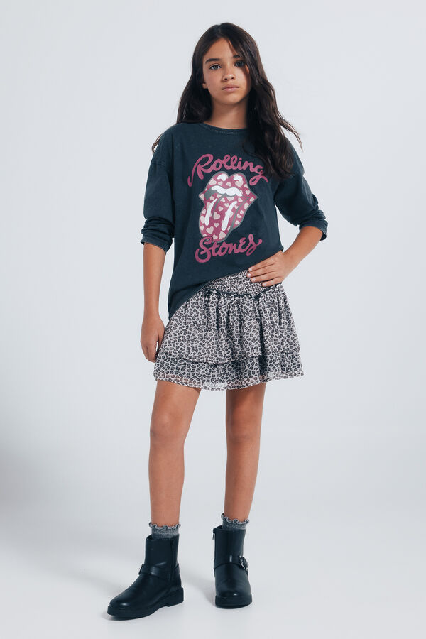 Springfield Kids Camiseta de manga manga comprida dos Rolling Stones para meninas. cinzento