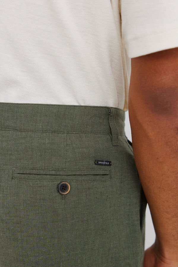 Springfield Bermudas de linho dobby comfort fit Caqui escuro