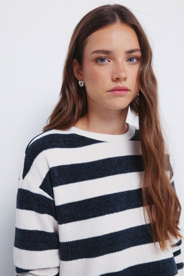 Springfield T-shirt riscas de chenille azul