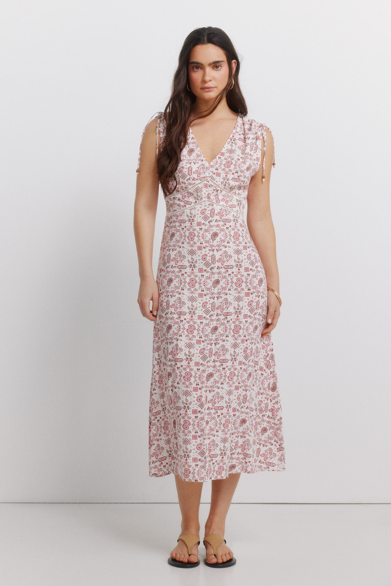 Springfield Vestido midi estampado la&ccedil;os