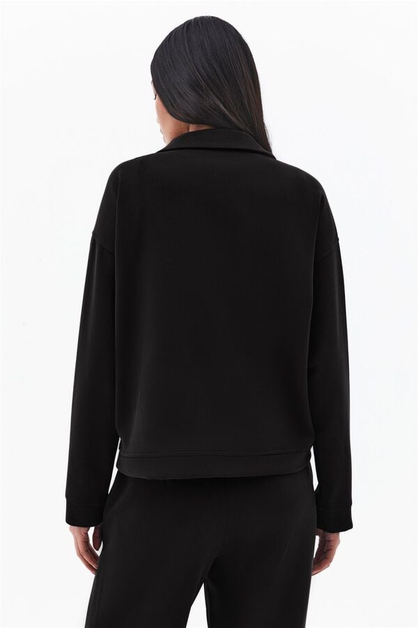 Oxxo Sweatshirt gola polo com fecho-&eacute;clair preto