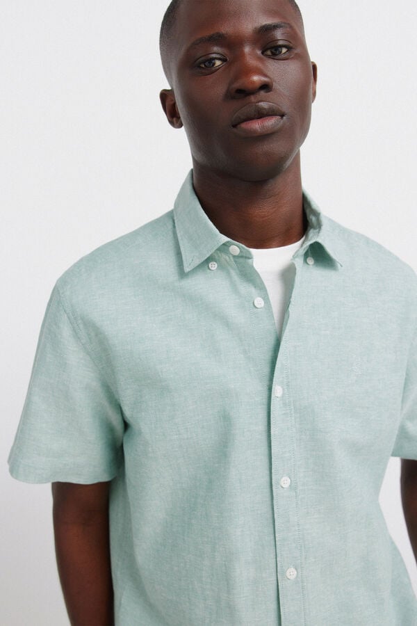 Springfield Camisa de manga curta em linho verde