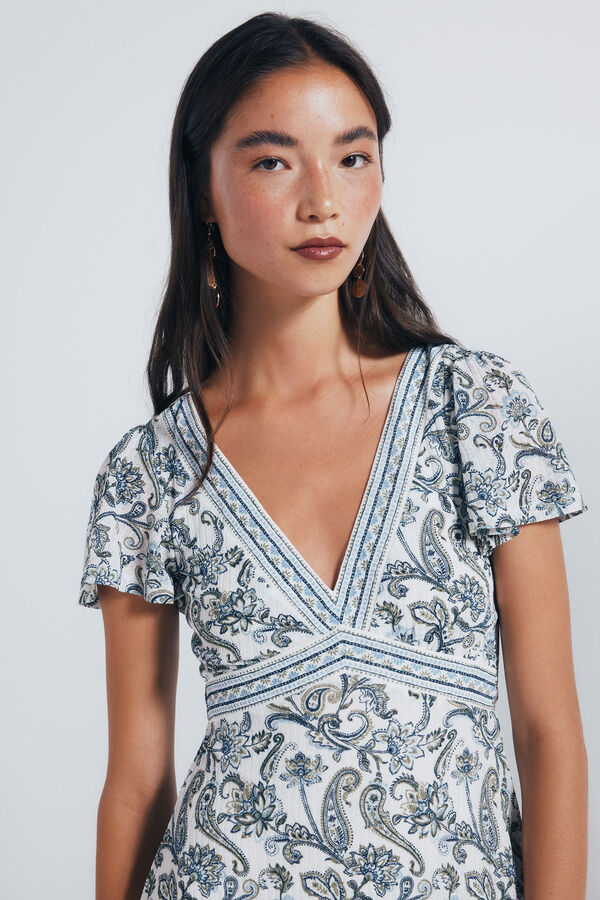 Springfield Vestido midi estampado com bordas branco