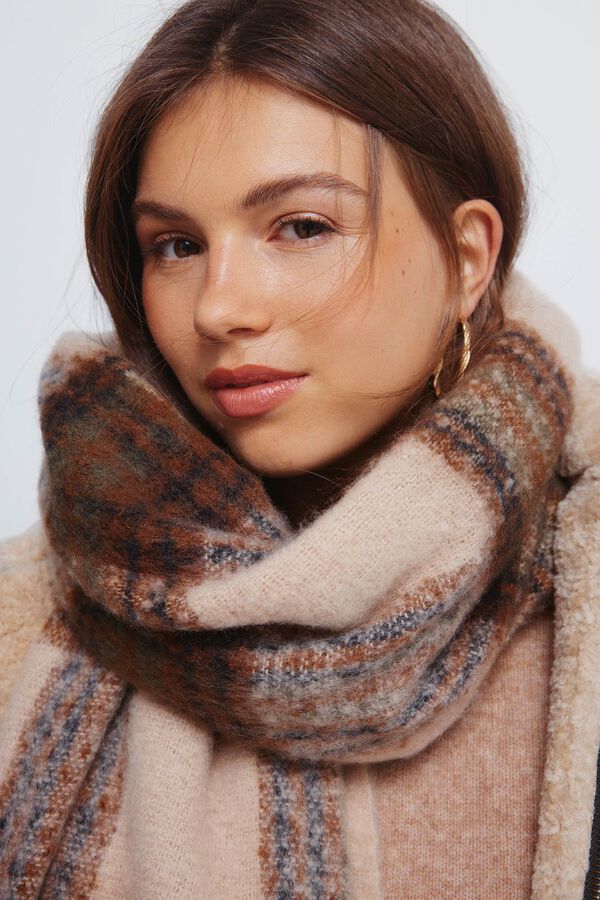 Springfield cachecol xadrez marrom cru