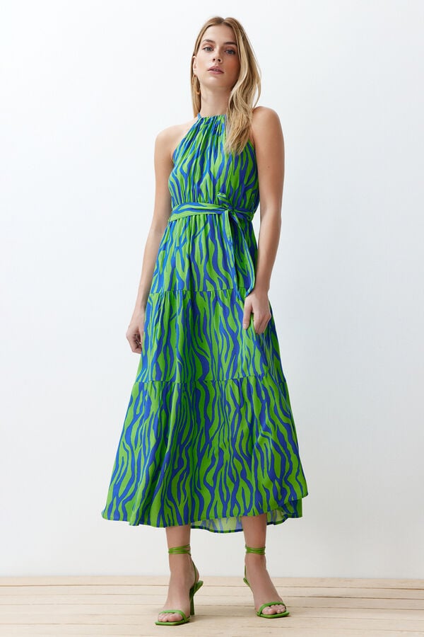 Trendyol Vestido comprido gola halter azul