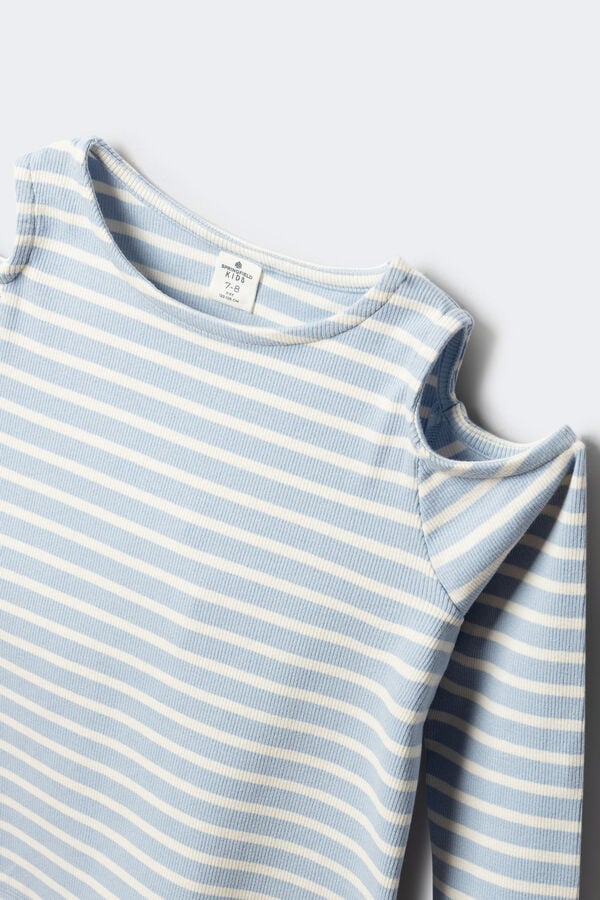 Springfield Kids Camiseta feminina canelada ombro a ombro azul