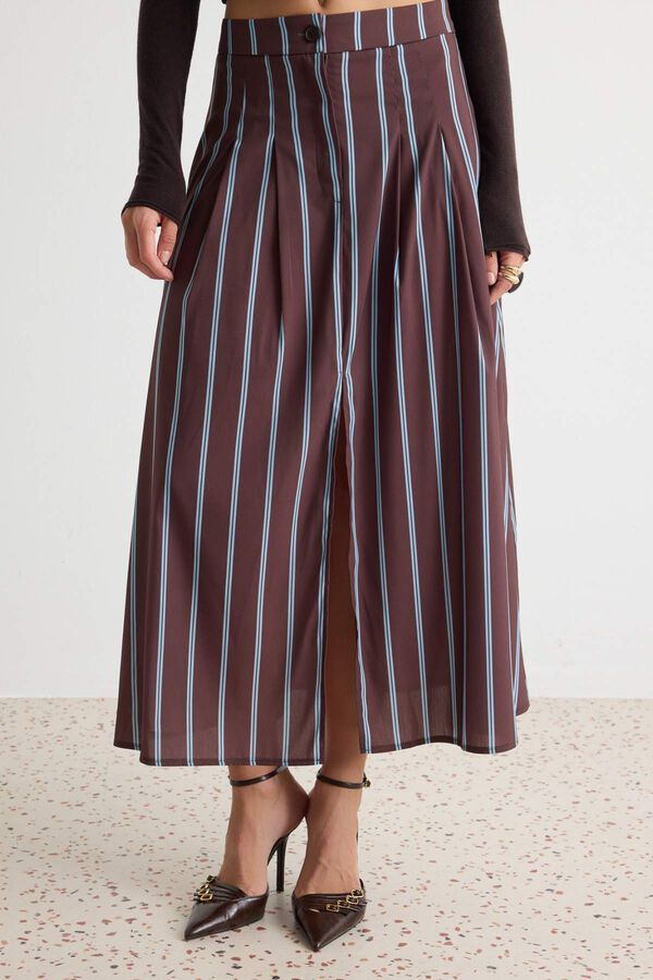 Trendyol Saia midi &agrave;s riscas cru