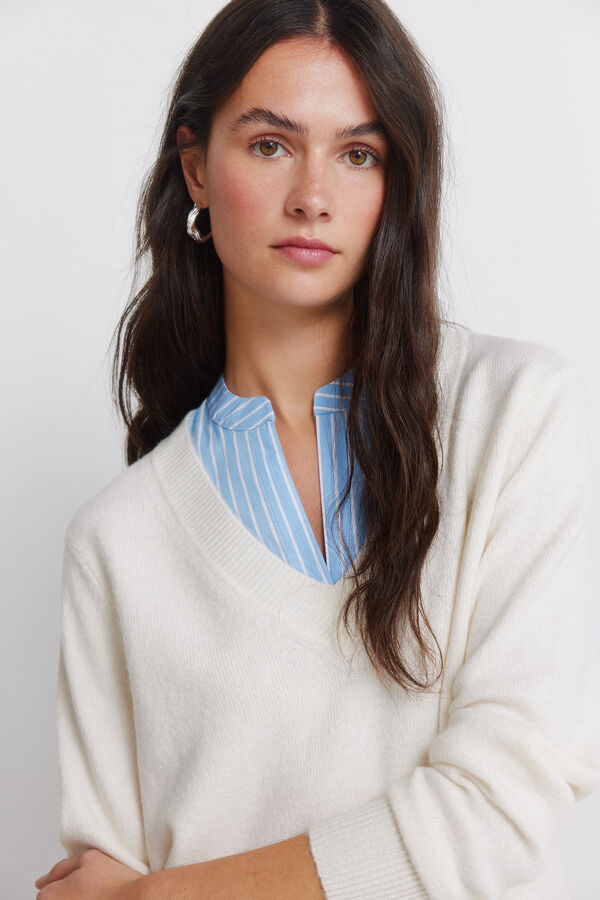 Springfield Camisola gola mao bimaterial bege